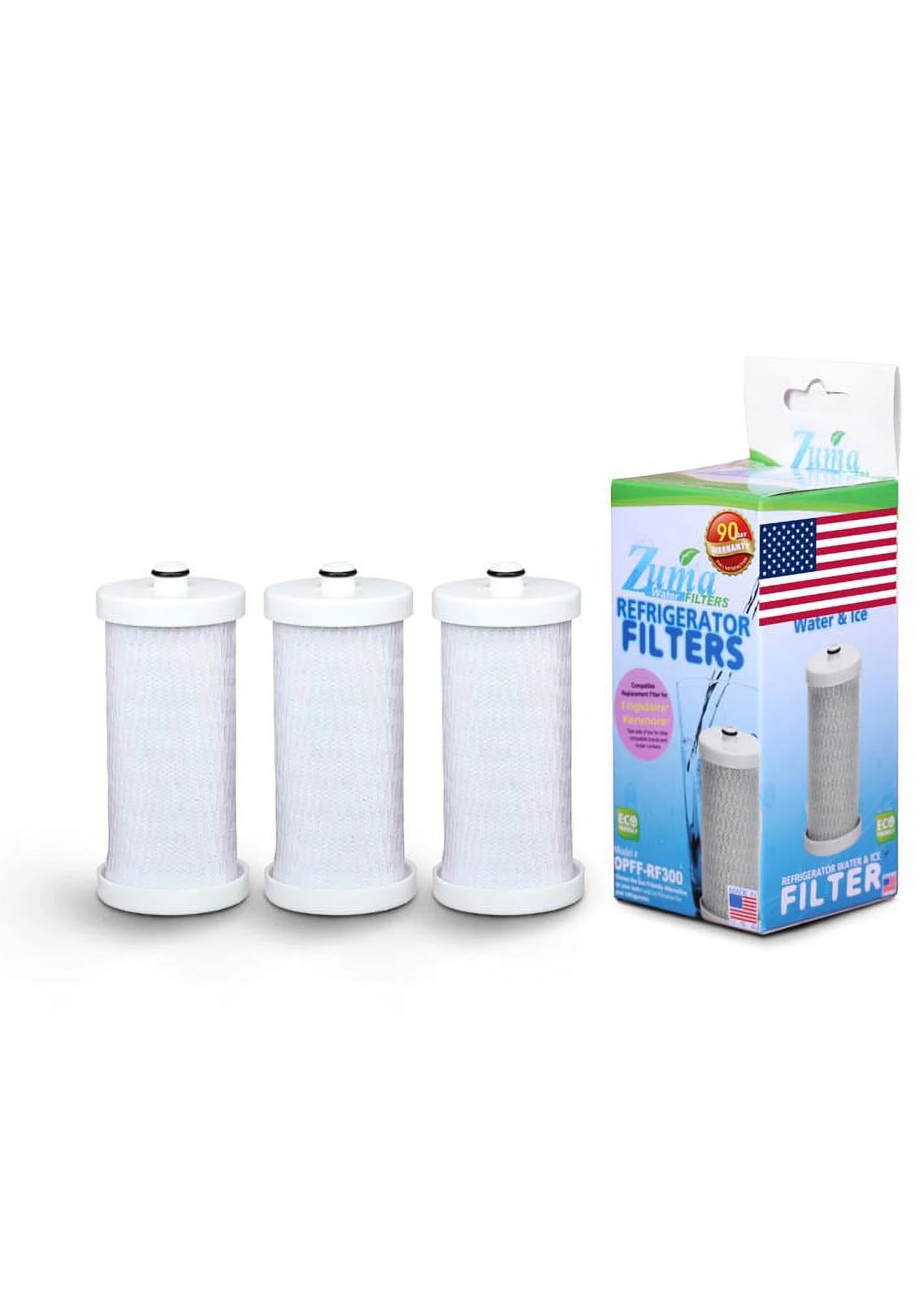 ZUMA Brand , Fluid and Ice Filter , Model # OPFF-RF300 , Compatible with Frigidaire® 204389101 - 3 Pack - Made in U.S.A.