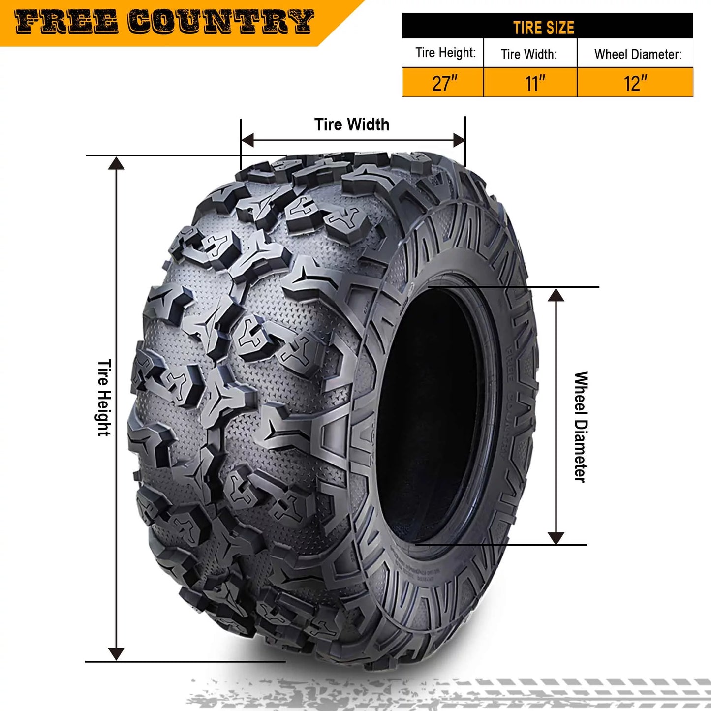 (2) Premium FREE COUNTRY 8PR ATV/UTV Tires 27x11x12 fit 16-20 Honda PIONEER 1000 Base/EPS Rear